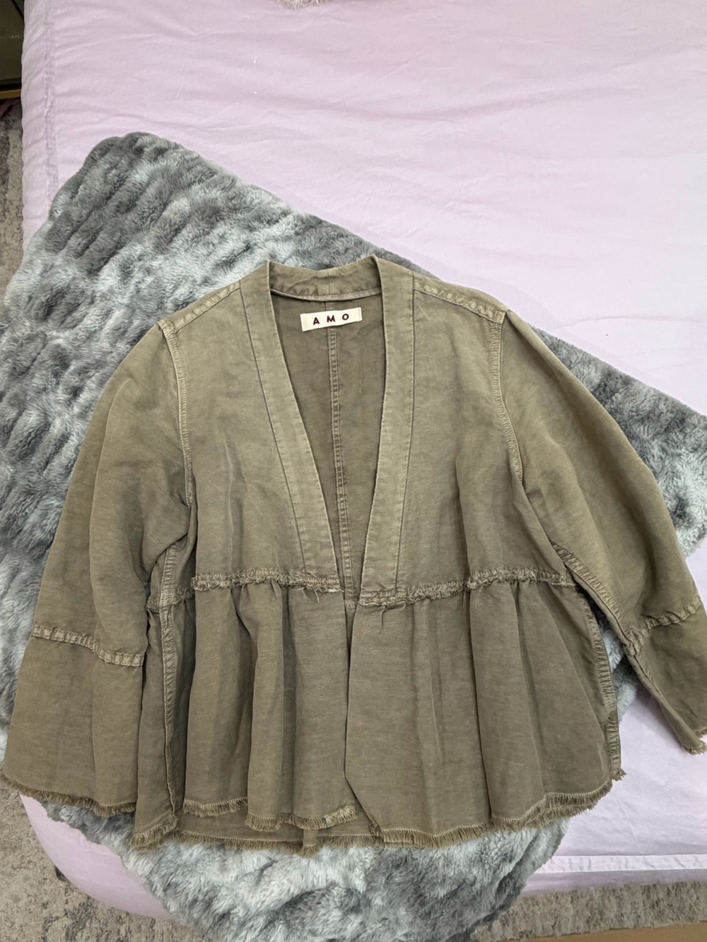 AMO women’s Olive Open-Front Peplum Tunic